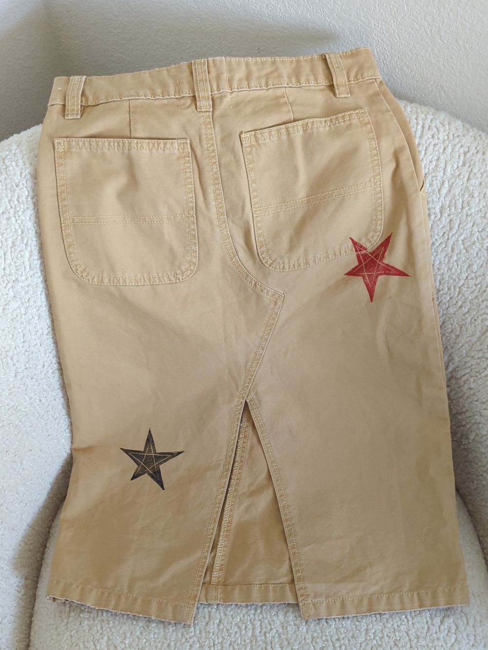 Urban Outfitters BDG Khaki Beige Patchwork Midi Skirt with Embroidered Accents - Picture 5 of 9